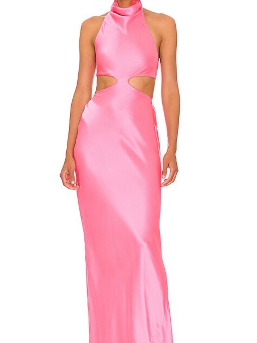 Amanda Uprichard Pink Satin Halter Maxi Dress with Side Cutouts